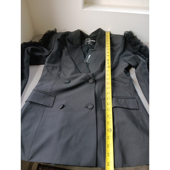 NEW Fashion Nova Blazer Womens Medium Black Double Breasted Ruffled Sleeve Artsy - Picture 10 of 12
